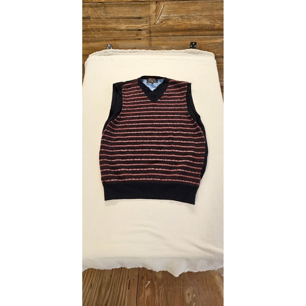 Vtg. Tommy Hilfiger Golf Mens Merino Wool Fair Isle Vest Navy Blue Red Large